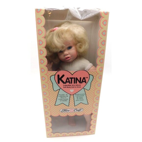 Vintage Fibre Craft Katina 16" Soft Body Doll with Original Box Caucasian Blonde - Picture 1 of 8